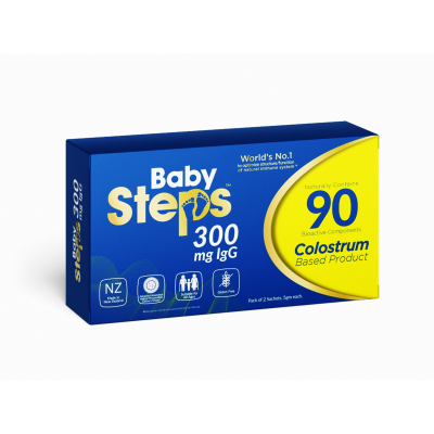 BABY STEPS IGG 300 MG 90 BIOACTIVE COMPONENTS COLOSTRUM BASED PRODUCT ( LIPOSOMAL LACTOFERRIN ) FOR INFANTS & PEDIATRICS 2 SACHETS X 5 GM